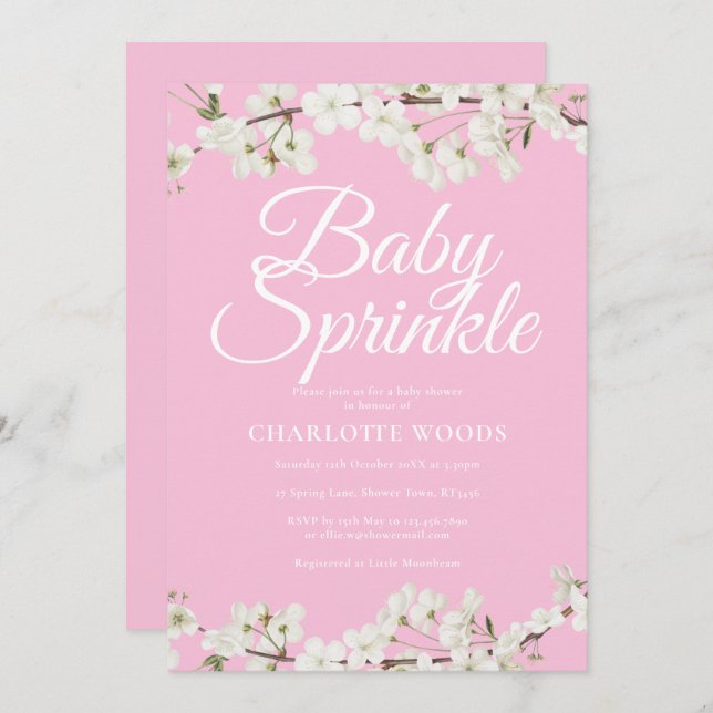 Invitation Bébé Blancs en fleurs / Douche (Devant / Derrière)