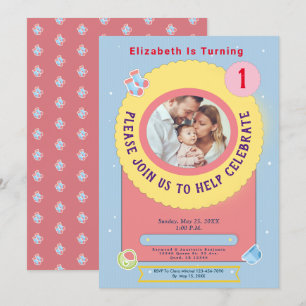 Invitation Bébé bleu 1er fête d'anniversaire