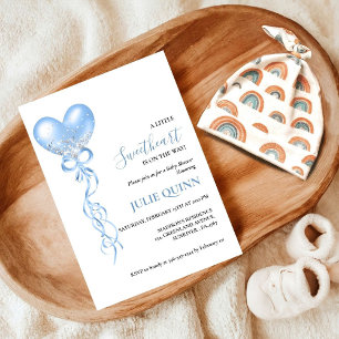 Invitation Bébé bleu aquarelle Balloon Boho Baby shower garço