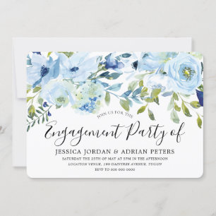 Invitation Bébé bleu aquarelle Fleurs d'engagement