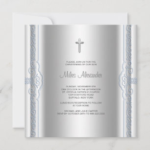 Invitation Bébé Bleu Argent Bébé Christening