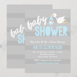 Invitation Bébé bleu avec une Baby shower de cigogne Invitati