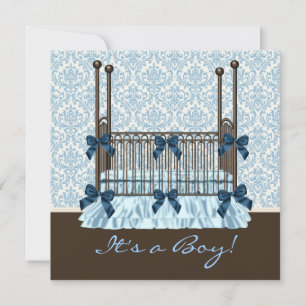 Invitation Bébé Bleu Bleu Brown Damas Baby Boy Douche pour bé