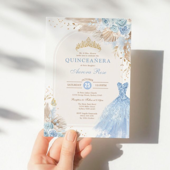 Invitation Bébé Bleu Boho Floral Quinceañera 15e Anniversaire (Créateur téléchargé)