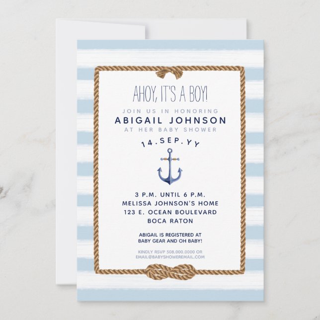 Invitation Bébé bleu clair Baby shower d'infini nautique (Devant)