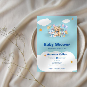 Invitation Bébé bleu dans le Baby shower des nuages