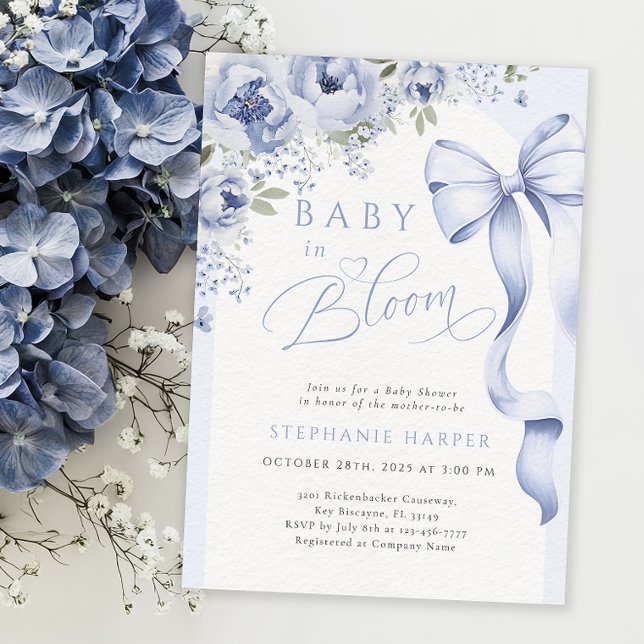 Invitation Bébé bleu dans le Baby shower en fleur (Créateur téléchargé)