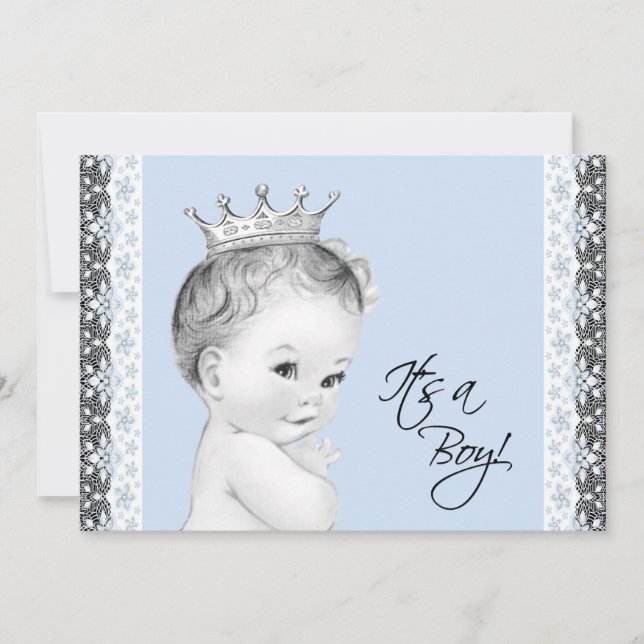 Invitation Bébé Bleu Doux Petit Baby shower Prince (Devant)