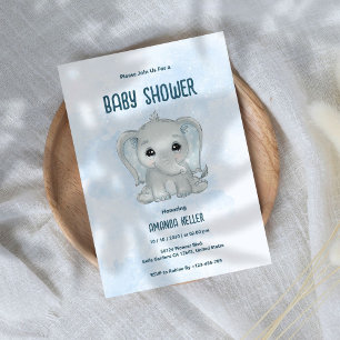 Invitation Bébé bleu Eléphant mignon Baby shower