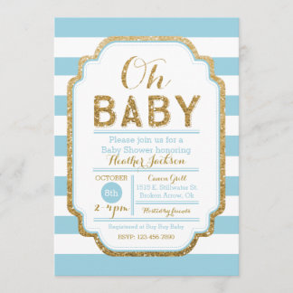 Invitation Bébé Bleu Et Baby shower Or Invitation, Garçon
