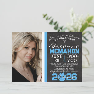 Invitation Bébé bleu et blanc Empreinte de patte Graduation 2