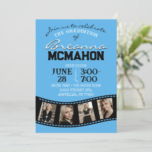 Invitation Bébé Bleu et Bleu Filmstrip 5 Photo Graduation
