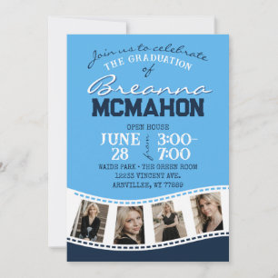 Invitation Bébé Bleu et Bleu Marine Filmstrip 5 Diplôme photo