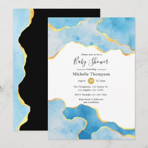 Invitation Bébé Bleu et Or Agate Baby shower garçon