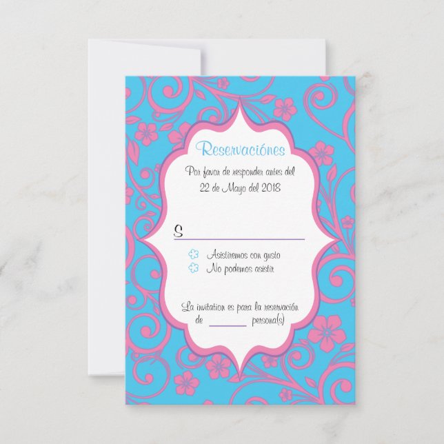 Invitation Bébé bleu et rose pâle Quinceañera espagnol (Devant)