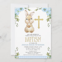 Bébé Bleu Floral Plaid Lapin Lapin Baptême