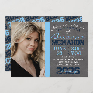 Invitation Bébé Bleu & Marine Chalkboard Graduation Invitatio