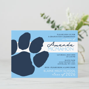 Invitation Bébé bleu & Marine Élégante Pawprint (Photo Retour