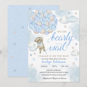 Invitation Bébé Bleu mignon Ours En Teddy Baby shower Ballons