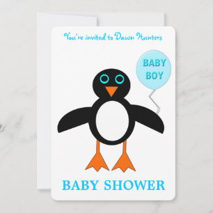 Invitation Bébé Bleu mignon Pingouin Baby shower personnalisé