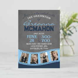 Invitation Bébé Bleu & Navy Chalkboard Filmstrip Graduation