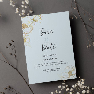 Invitation Bébé bleu or parties scintillant pivoine floral En