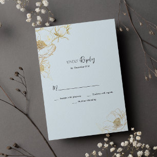 Invitation Bébé bleu or parties scintillant pivoine floral RS