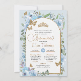 Invitation Bébé Bleu Papillon aquarelle Floral Quinceañera