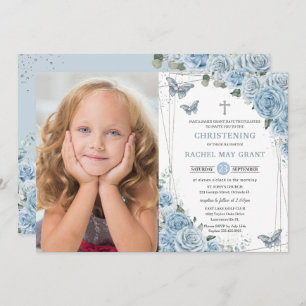 Invitation Bébé Bleu Papillons Floraux Baptême Baptême Baptêm