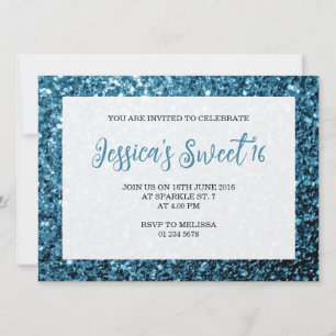 Invitation Bébé bleu parties scintillant scintille Sweet 16 é