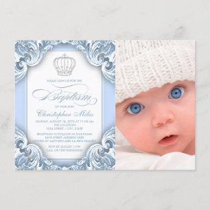 Invitation Bébé Bleu Prince Baptême