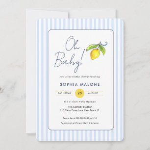Invitation Bébé Bleu rayures Citron Bébé garçon douche