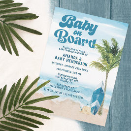 Invitation Bébé bleu rétro à bord Baby shower Surf