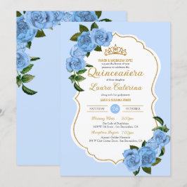Invitation Bébé Bleu Rose Blanc et or élégant Quinceanera
