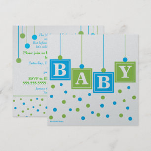 Invitation BÉBÉ Blocs Baby shower Garçon bleu vert - PERSONNA