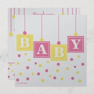 Invitation BÉBÉ Blocs Baby shower Jaune rose