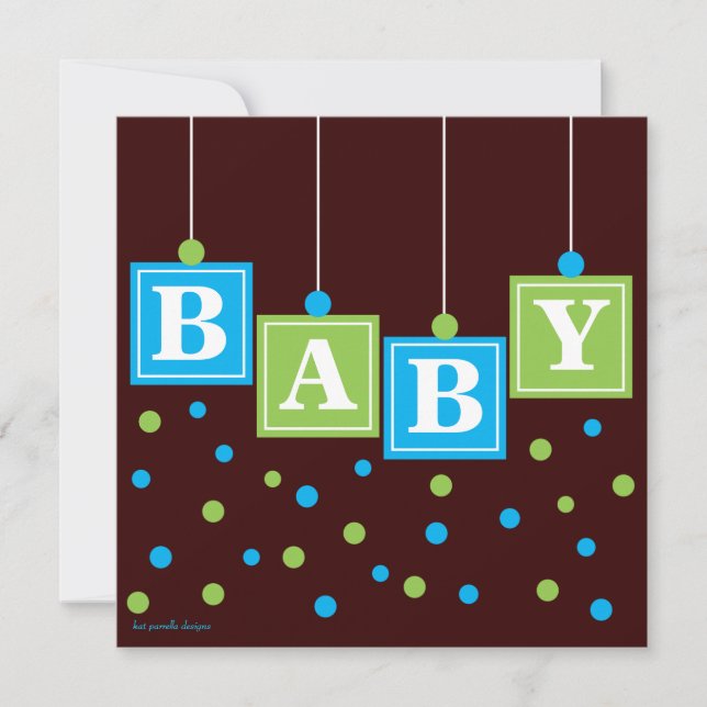 Invitation BÉBÉ Blocs Blue Green Boy Baby shower (Devant)
