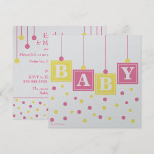 Invitation BÉBÉ Blocs Couples de filles jaunes roses Baby sho