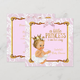 Invitation Bébé Blond Princesse Baby Shower Blanc Rose Or