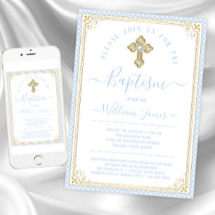 Invitation Bébé Blue Gold Boy Baptême