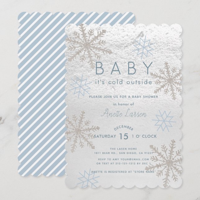 Invitation Bébé Blue Snowflake Son Baby shower extérieur froi (Devant / Derrière)