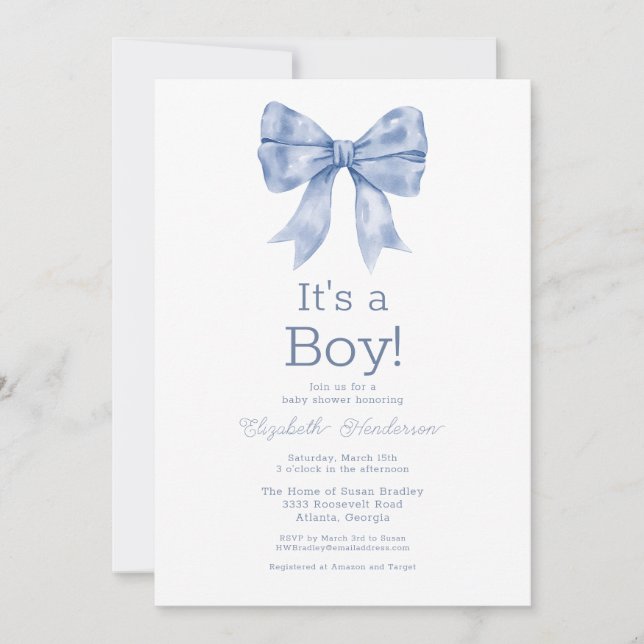 Invitation Bébé Boeuf Bleu Dans Baby shower En Fleur (Devant)