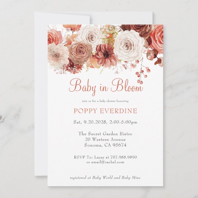 Invitation Bébé Boho Dans Le Baby shower Floral Fleuri (Devant)