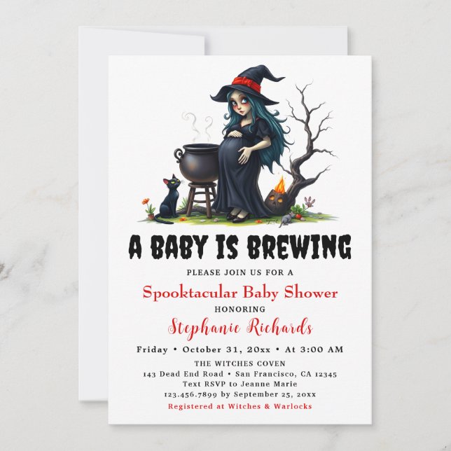Invitation Bébé brassage sorcière Chat noir Halloween Baby sh (Devant)