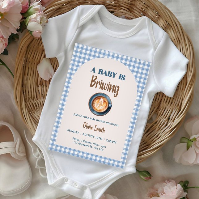 Invitation Bébé brasse Baby shower café bleu En vichy (Créateur téléchargé)