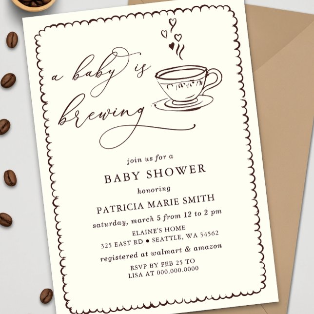 Invitation Bébé brasse du café Baby shower neutre pour le gen (Baby is Brewing Coffee Gender Neutral Baby Shower Invitation)