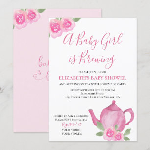 Invitation Bébé brasse Pink Teapot Girl Baby shower