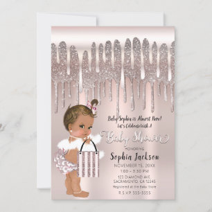 Invitation Bébé Brun Dégoulinant de Paillettes de Diamant Ros