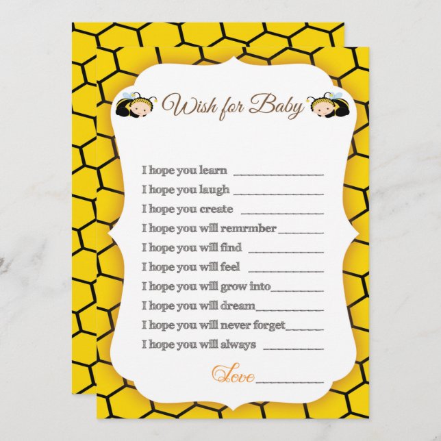Invitation Bébé Bumble Bee's Baby shower Advice Card (Devant / Derrière)