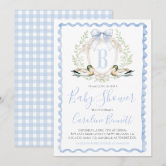 Invitation Bébé canard douche garçon Preppy En vichy bleu